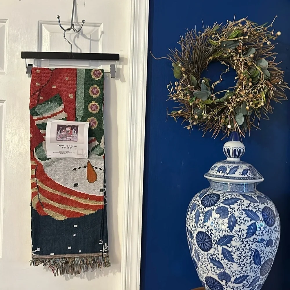 NWT Holiday Christmas Snowman Tapestry Blanket Throw 50 x 60